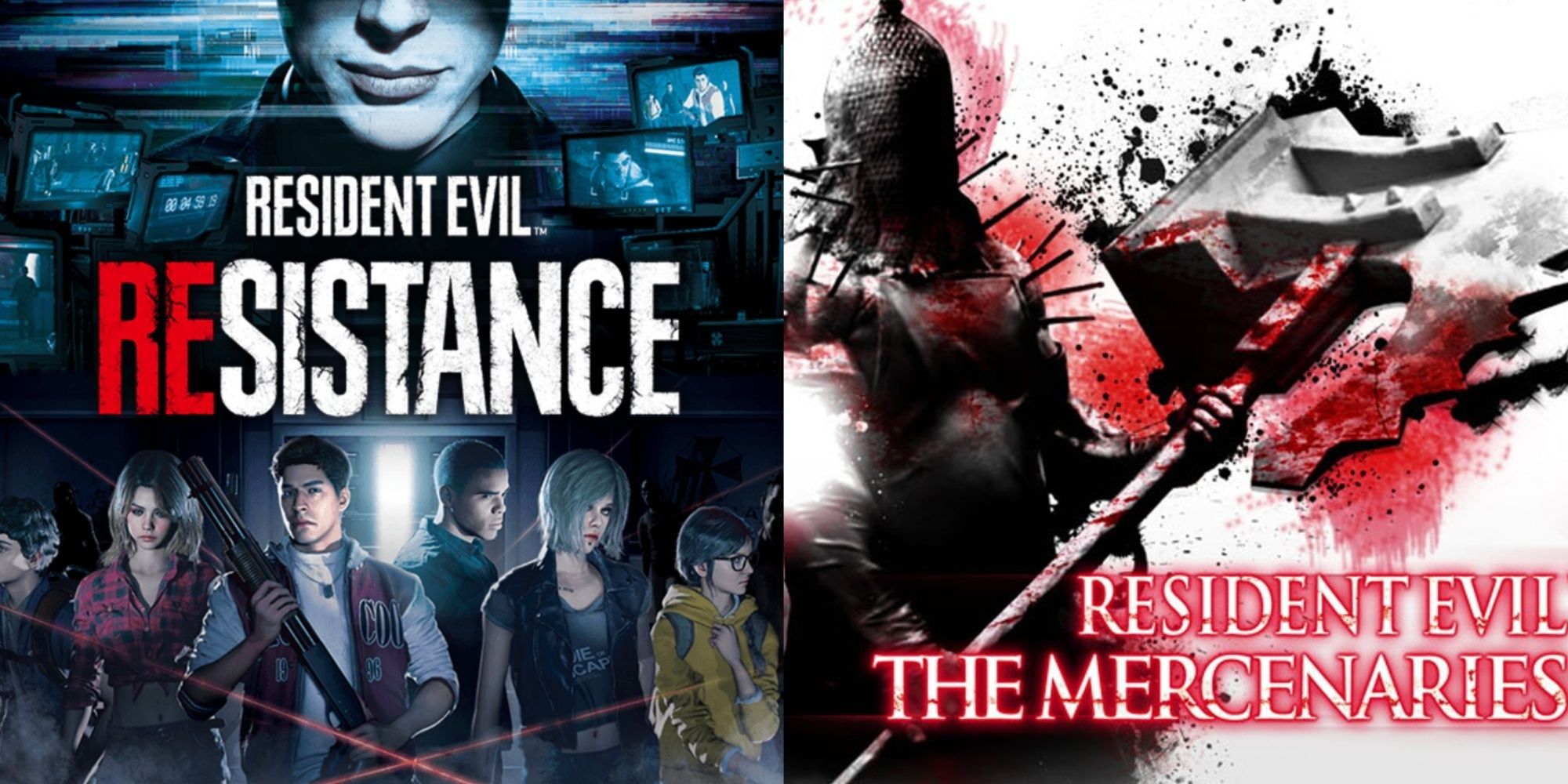 Resident Evil collage featuring Resident Evil Resistance and Resident Evil The Mercenaries 3D