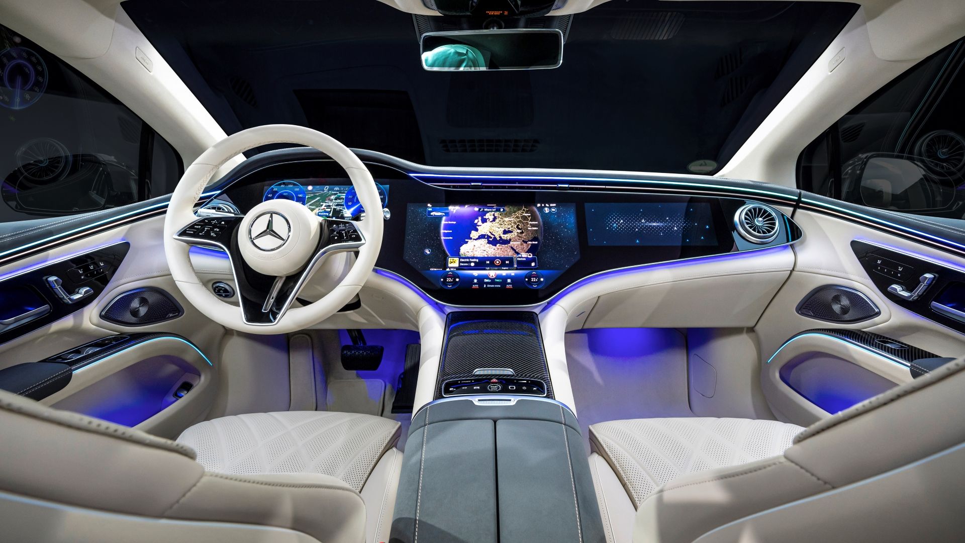 Interior shot of the dashboard in a 2025 Mercedes-Benz EQS