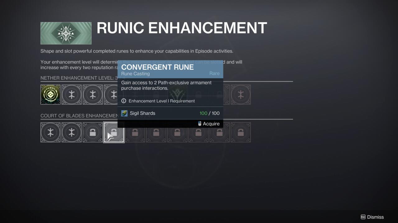 Destiny 2 Runes menu