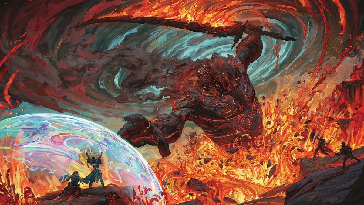 A Fire Giant cleaving adventuers in Bibgy's Presents: Glory of the Giants