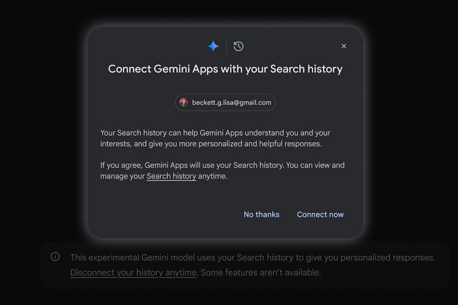 Giving Search history access to Gemini.