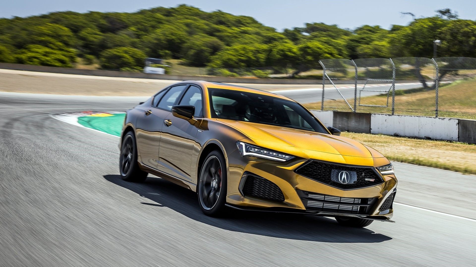 Front 3/4 action shot of a 2021 Acura TLX Type S