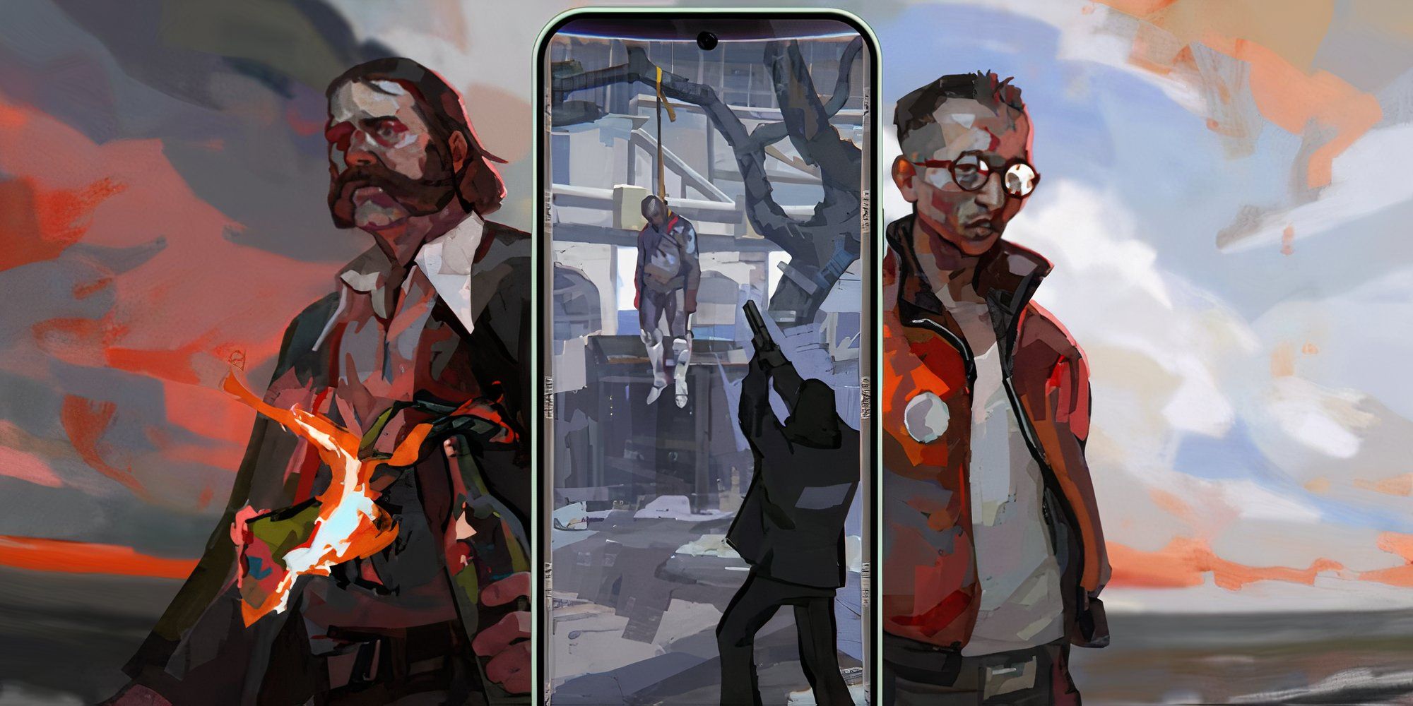 Disco Elysium Mobile footage of shooting down the hanged body.