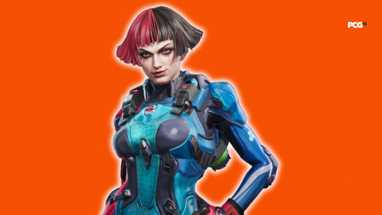 Fragpunk tier list: a woman with twotone hair, and a skin tight blue body suit.