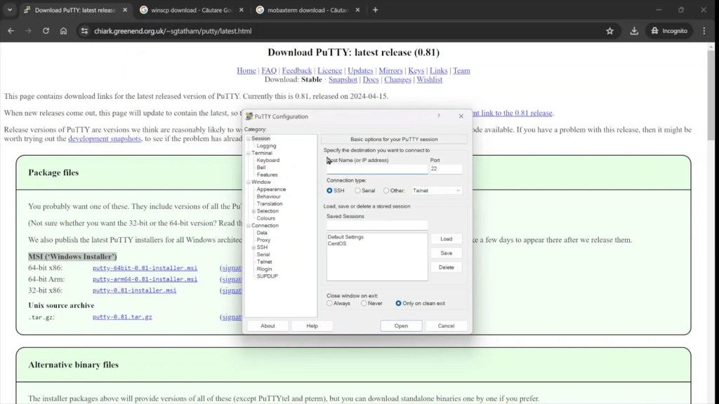 Putty Initial Screen