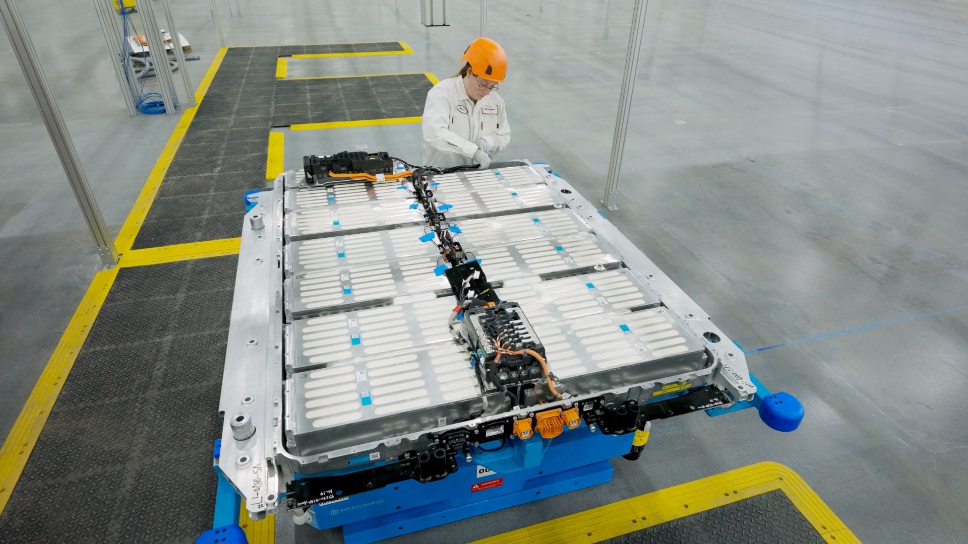 Shot of battery pack assembly at a Honda factory